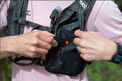 Bikeradar reviewer wearing EVOC Hydro Pro 3 Hydration vest showing pockets